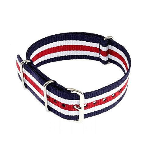 Pure Grey NATO Bracelet de Montre en Nylon, Bleu/Blanc/Rouge, Largeur 20 mm