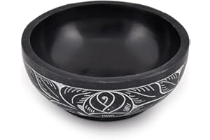 Kaizen Casa Handgeschnitzte Schale aus Naturstein, Smudge Bowl, Smudge Topf, weißes Blatt geschnitztes Design, Größe: 12,7 cm x 5,08 cm, Schwarz