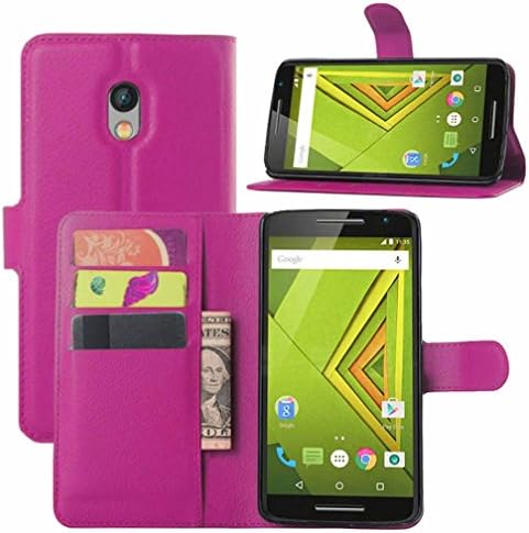 Moto X Play Case, HualuBro [Kickstand] [All Around Protection] Premium PU Leather Wallet Flip Phone Protective Case Cover with Card Slot for Motorola Moto X Play 2015 Smartphone (Rose)
