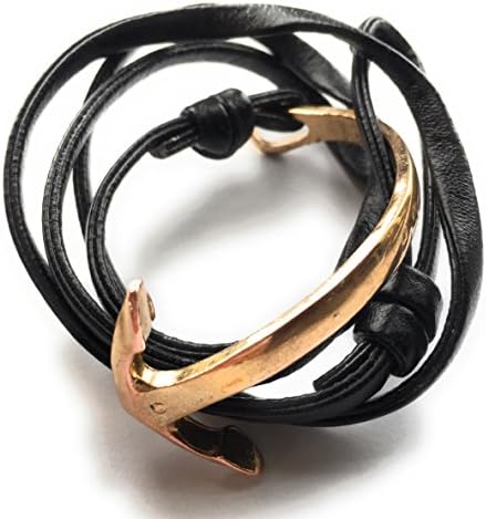 Gold Anchor & Leather Bracelet