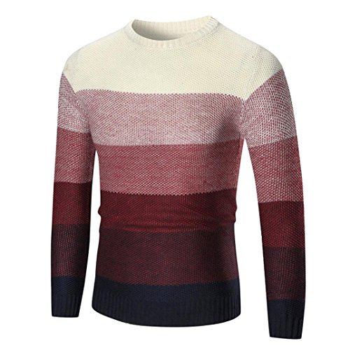 Preisvergleich Produktbild Ursing Herren Langarmshirt Herbst Winter Sweatshirt Patchwork Sweatshirt Modisch zur Seite Fahren mit Rundhalskragen Slim Fit Farbblock Strickwaren Klassischer Modisch übergangsjacke (M, Rot)