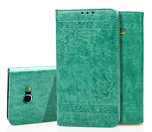 Galaxy A7 2017 Case, Samsung A720 Leather Case, Samsung Galaxy A7 2017 Wallet Case, BONROY Premium Samsung Galaxy A7 (2017) A720 Case Vintage Love embossed Pattern PU Leather Flip Stand Wallet Cover With Cash / Card Slots Protective Case for Samsung Galaxy A7 (2017) A720 - Green