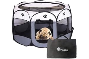 Floving Portable Pet Playpen Dog crates Puppy pen for Indoor Outdoor Cat enclosures Foldable Dog Playpen Kennel Tent for cats Animal playpen Carrying Case for pets (L, Grey)