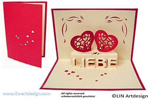 POP UP 3D Karte Liebe Verliebt Valentine zwei Herzen rot (#55)
