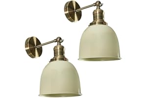 MiniSun | Retro Style Antique Brass Wall Lights with Gloss Cream Dome Shades | Wall Spotlights, Home Décor & Improvement Essential | Set of 2 | Includes 4W LED Bulbs [2700K Warm White]