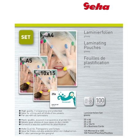 Preisvergleich Produktbild Geha Laminierfolienset A4-A7, 125 mic, 25er Pack