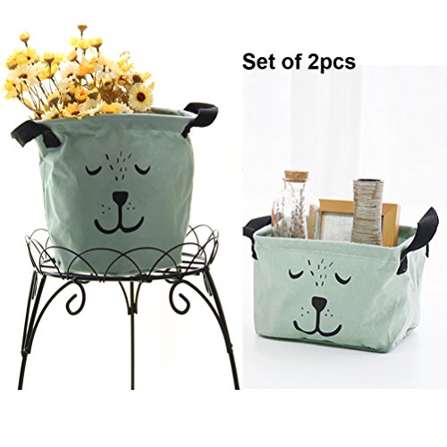 Inwagui Stoff Aufbewahrungsbox aus Baumwolle 2 Stück Aufbewahrungsbox, Aufbewahrungskorb aus Stoff Für Badezimmer Haushalt-Grün - 2