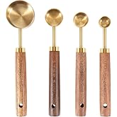 Mucit Home 4 Adet Gold Paslanmaz &Ccedil;elik Ahşap Saplı &Ouml;l&ccedil;&uuml; Kaşığı Seti &Ouml;l&ccedil;&uuml; Kabı K&uuml;&ccedil;&uuml;k