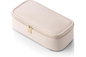 Vlando Reise Kosmetiktasche Klein, Make Up Tasche Damen, Tragbare Cosmetic Bag Organizer, Multifunktionale Schminktasche Damen aus wasserdichte Leder,Beige