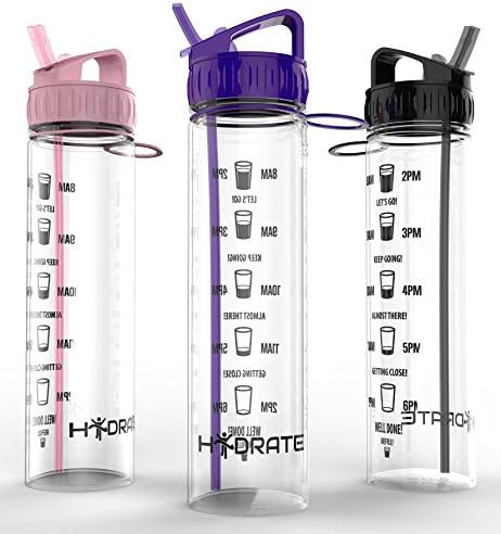 Hydrate Motivational Water Bottle, 900ml – With Flip Straw &amp; Time Markings To Help You Drink More Water, Tritan, Eco Friendly &amp; BPA-Free, Ideal for: Day to Day Use, Gym, Running – For Adults &amp; Kids - Fast Water Flow, Reusable &amp; Leak-proof