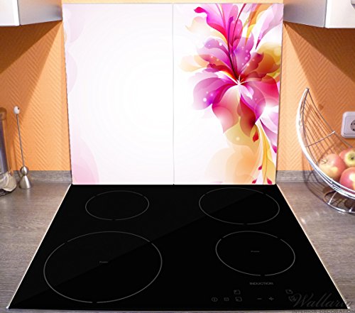 Wallario Herdabdeckplatte / Spritzschutz aus Glas, 2-teilig, 60x52cm, für Ceran- und Induktionsherde, Pinkes Blumenbuket - 3