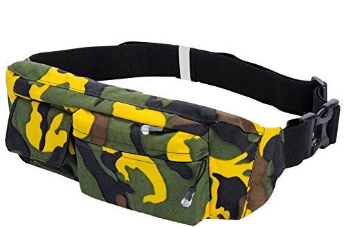 Preisvergleich Produktbild Jogging Gürtel, Life&Tech Camouflage Neopren Wasserdicht Hüfttasche Laufgürtel - Perfekt für Workouts, Fitness, Training, Sport, Fitnessstudio Dehnbares Hüftband.(Gelb Camouflage, 6 Zoll)