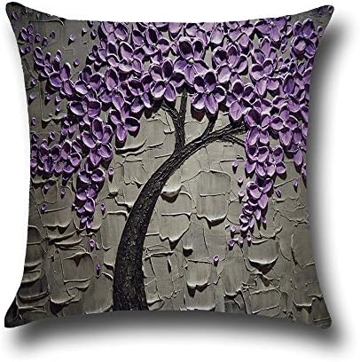 18"x18" Washable Cotton Linen 3D Square Purple Flower Black Tree Pattern Throw Pillow Cover Decorative Pillow Case sofa Cushion Covers(2 pcs)