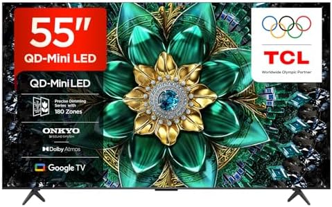 TCL 55Q6C 55" QD-Mini LED SMART TV, 4K HDR Premium 1000nits, con tecnologia Google TV (Dolby Vision IQ e Atmos, sistema audio Onkyo 2.1, Motion Clarity Pro a 144 Hz, Game Master)