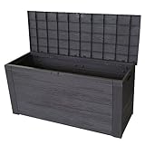 - Volumen: ca. 300L Wohaga Auflagenbox in Holzoptik Gartenbox Anthrazit 300L / 120x46xH58cm Gartentruhe Kissenbox für Polsterauflagen Aufbewahrungsbox Aufbewahrungskiste Auflagentruhe