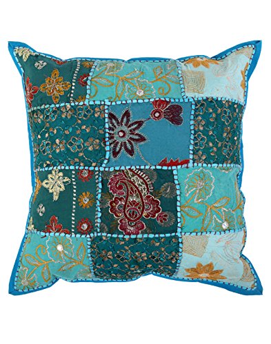 Trendy Set von 5 Floral Türkis 16X16 Patch Work Cotton Kissenbezug von Rajrang - 3