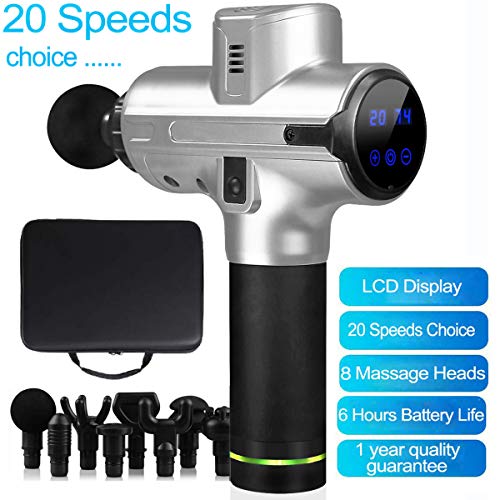 SHUNING Pistola per Massaggio Muscolare e Muscolare Profonda, Pistola per Fascia di rilassamento Muscolare Cordless Super silenziosa Portatile(Silver)