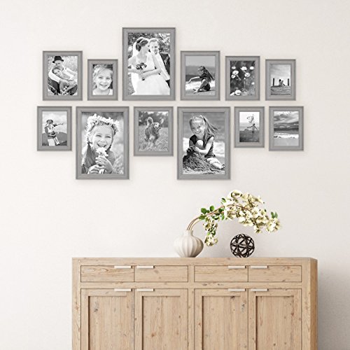 12er Set Bilderrahmen Skandinavischer Landhaus-Stil Grau-Braun 10×15 bis 20×30 cm inklusive Zubehör / Fotorahmen / Wechselrahmen - 2