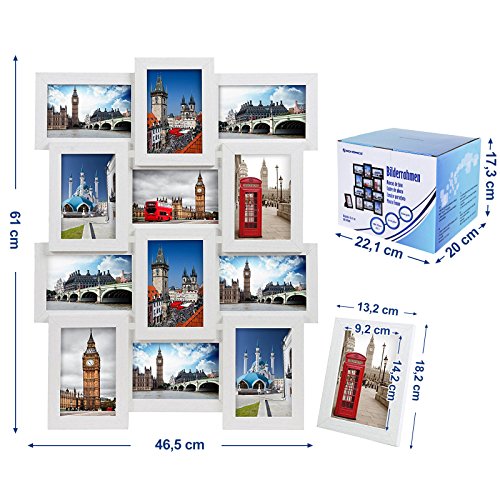 Songmics Bilderrahmen Collage für 12 Fotos je 10 x 15 cm (4 x 6) + 1 x einzelner Fotorahmen aus MDF-Platten weiß RPF112W - 6