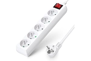 Aigostar Multiprises 5 Prises avec Interrupteur, 2P+T, Extension d'alimentation de 3 Mètre, Sécurité Enfant, Française, Blanc, 16A 250V