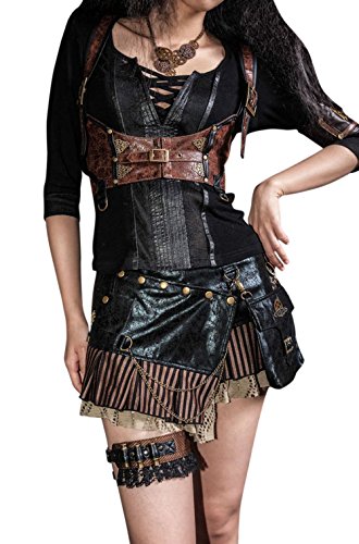 Steampunk VTG Victorian Punk Cincher Lace Up Rivet Pocket Shoolgirl Mini Skirt steampunk buy now online Steampunk VTG Victorian Punk Cincher Lace Up Rivet Pocket Shoolgirl Mini Skirt steampunk buy now online
