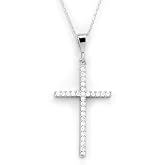 MM Madam&Mademoiselle Women's Fashion Black White Zircon Cross Silver Necklace, 925 Sterling Silver, Women, Girls, Friends