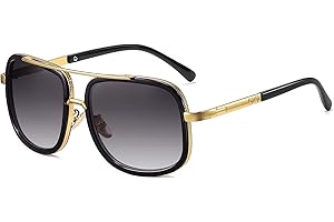 SHEEN KELLY Rétro Oversized Lunettes de soleil pilote Cadre carré Métal Hommes Femmes Lentille de miroir