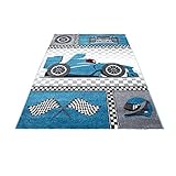 Kinder Teppich Racer Rennauto Kinderzimmer Wohnzimmer Jugendzimmer Blau 0460, Maße:160×230 cm - 2