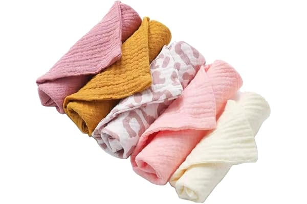 Reoyloep Muslin lingettes bébé, 5 pièces Muslin Square, 23X23CM / 9.06 "x9.06 Serviette bébé Serviette en Coton, Super Doux