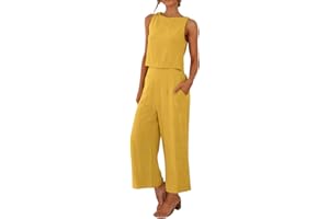 Gyaimxfu 2024 Conjunto Chandal Deportivo Mujer Verano Moda Algodón y Lino Suelto Pantalon y Blusa Fresco y Transpirable Vacaciones Ropa Para El Hogar Fiesta Oficina Negocios Vestir Playa