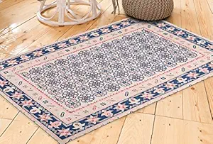 95 Threads Rag Rug/Printed/Geomatric Rag Shaggy Carpet Rug for Bedroom, Hall and Living Room with Door Mat (Multicolor , 24X36 Inch)