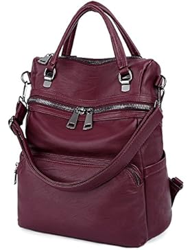 UTO Damen Rücksack Purse PU gewaschen Leder Frau Rucksack Schultertasche mit Fashion Quast Geldbörse