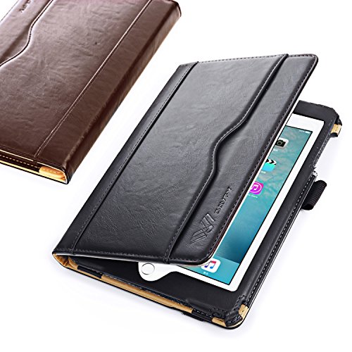 SAVFY iPad Mini 1/2/3 Hülle Auto Sleep Wake up Funktion Business Serie Case Smart Cover mit Klettverschluss Handschlaufe, Kartensteckplätze schwarz - 4
