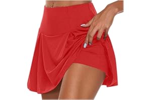 YEBIRAL Damen Sportskort 2 in1 Tennis Rock mit Hose Drunter Sportrock Tennisrock Kurz Leggings mit Rock Golf Hosenrock Laufenrock Sport Skirt für Fitness Workout Running