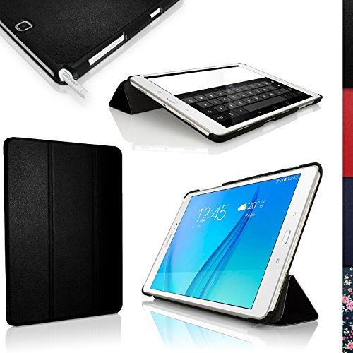 igadgitz Schwarz PU Ledertasche Hülle Smart Cover für Samsung Galaxy Tab A 9.7" SM-T550 mit Multi-Winkel Betrachtungs + Auto Sleep/Wake + Displayschutzfolie