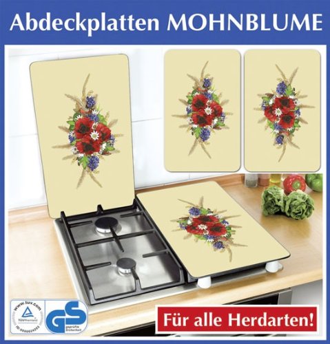 WENKO 2511413500 Herdabdeckplatte Universal Mohnblume – 1er, für alle Herdarten, Gehärtetes Glas, Mehrfarbig - 2