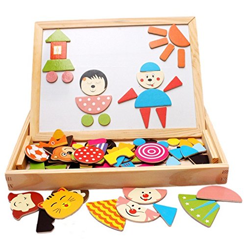 Wooden Magnetic Jigsaw Puzzles Games Toddler Toys Double Sided Drawing Easel for Kids