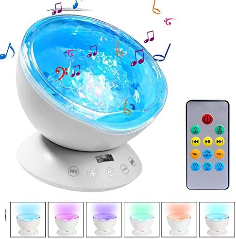 Upgraded Ocean Wave Projector, Ifecco LED Night Light with Remote, Build in with Music Player &amp; Timer,12 LED &amp; 7 Colors Mode for Bed Room (White)