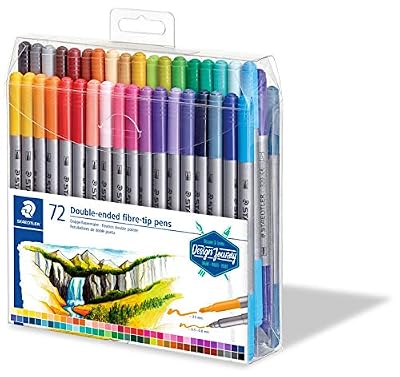 Staedtler Feutres à double pointe pour écriture et coloriage, Pointe fine de 0.5-0.8 mm et pointe compacte extra-large de 3 mm, Étui plastique avec 72 couleurs lumineuses différentes, 3200 TB72