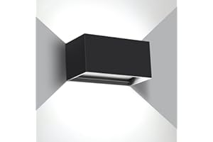 Kingwen 20W Aplique Pared Interior 6000K Apliques Exterior Pared LED Rectangular luz Exterior Pared Negro Lampara de Pared Interior Ángulo de haz Regulable Lampara Exterior Pared IP65.