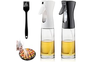 Udbrud 2 Stück Ölsprüher Flasche, 200ml Öl Sprühflasche Glas mit Bürste Oil Sprayer Olivenöl Sprüher zum Kochen Essig Spritzer Ölspender für Grillen, Salat, BBQ, Heißluftfritteuse, Backen