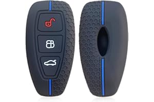 Ledander Protector Case Silicone car key cover case for Ford Focus Kuga accessories Soft Car Key Shell 3 Buttons (Black Blue Line)