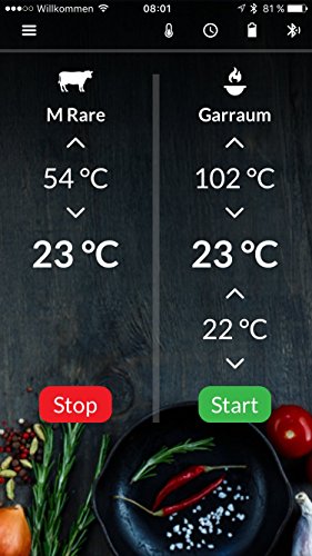 TEAM CUISINE professionelles Bluetooth Grillthermometer / Steak-Thermometer / Ofen-Thermometer | ideal für Grill, Smoker, BBQ und Backofen | Garzeitpunktüberwachung per Smartphone | mit deutscher Gratis-App | 2 Messfühler | viel Zubehör | 2017er-Version - 3