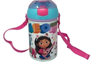 CARTOON Borraccia con apertura pop-up Gabby's Dollhouse bottiglia in plastica riutilizzabile con tracolla BPA Free capacità 450 ml