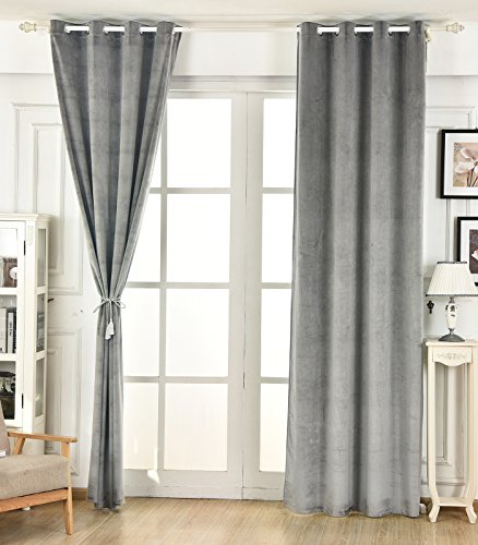 WOLTU® #490 Gardinen Vorhänge blickdicht mit Ösen , ULTRA schwere beflockte Thermogardine Verdunkelungsgardine , Plüschvorhang Verdunkelungsvorhang Ösenschal , 135×245 cm , Hellgrau - 2