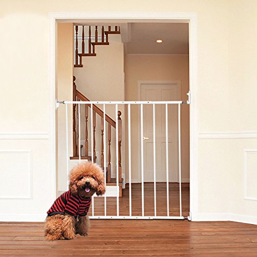 PawHut Pet Safety Gate Dog Cat Fence Child Baby Kids Protection Barrier Steel Adjustable (75H x 63-110W (cm))