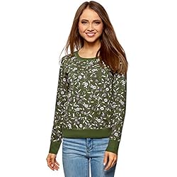 oodji Ultra Mujer Suéter Básico Estampado, Verde, ES 40 / M