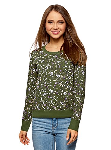 oodji Ultra Mujer Suéter Básico Estampado, Verde, ES 40 / M