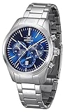 Herrenuhr Chronograph der FIREFOX Premium Serie. Armband und Uhrgehäuse sind vollständig aus hochwertigem Edelstahl gefertigt, matt/hochglanzpoliert. Sunray-Zifferblatt: Verändert im Licht gedreht den Farbton zwischen hell und dunkel.