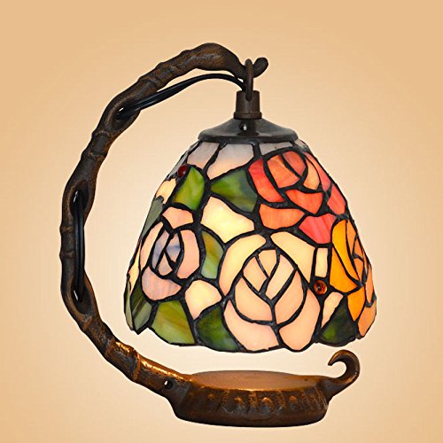 Preisvergleich Produktbild LQQAZY Schlafzimmer Nachtlicht LED-Plug-in Amerikanischen Nachttischlampe Europäischen Stil Lampe Fantastische Garten Wind Glasmalerei Tischlampe,Yellow5